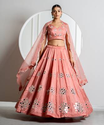 Onion Color Mirror Work Lehenga Set 1