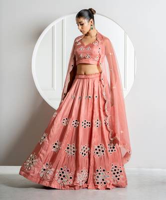 Onion Color Mirror Work Lehenga Set 2