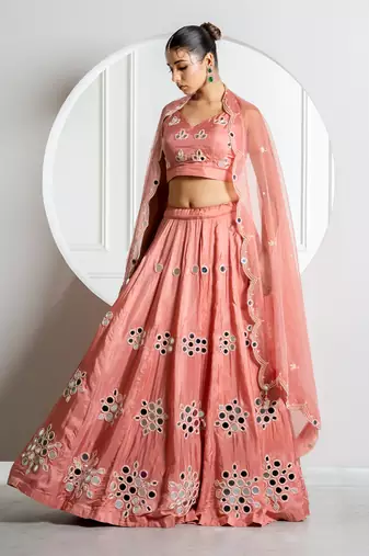 Onion Color Mirror Work Lehenga Set