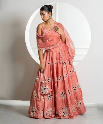 Onion Color Mirror Work Lehenga Set 3