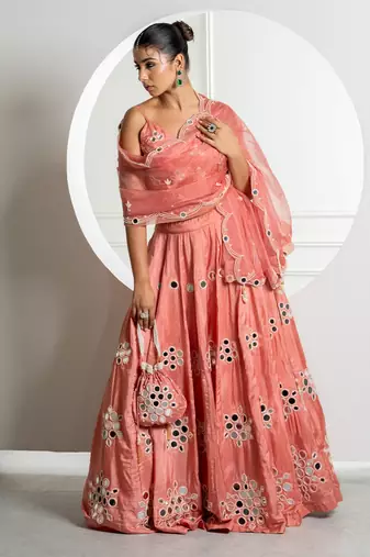 Onion Color Mirror Work Lehenga Set