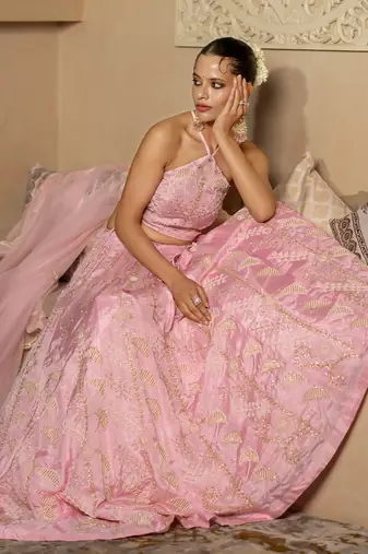 Baby Pink Pearl Work Lehenga Set