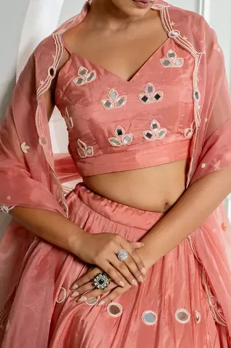 Onion Color Mirror Work Lehenga Set