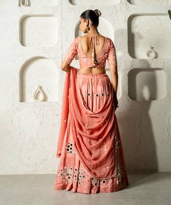 Peach Mirror Work Lehenga Set 5