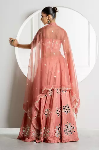 Onion Color Mirror Work Lehenga Set