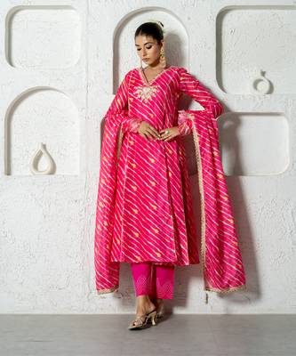 Hot pink kota doriya anarkali set 1