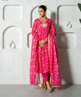 Hot pink kota doriya anarkali set 2