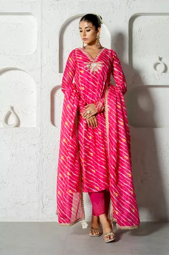 Hot pink kota doriya anarkali set