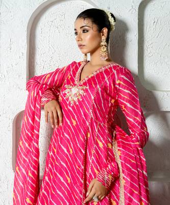 Hot pink kota doriya anarkali set 5