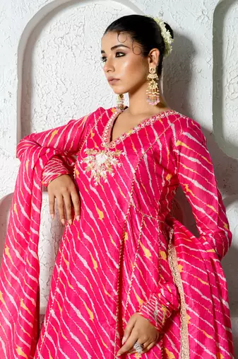 Hot pink kota doriya anarkali set