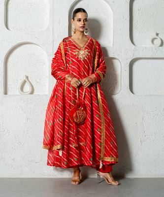 Red kota doriya anarkali set 1