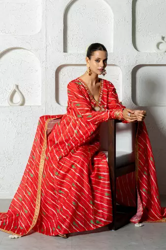 Red kota doriya anarkali set