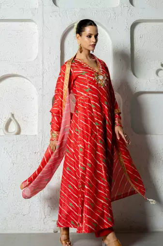 Red kota doriya anarkali set