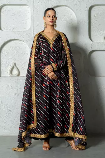 Yellow chanderi anarkali set
