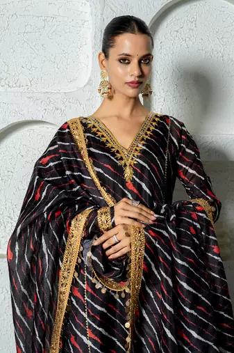 Yellow chanderi anarkali set