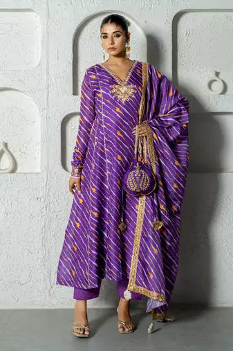 Hot pink kota doriya anarkali set