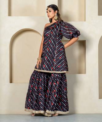 Black kota doriya one shoulder sharara set 1