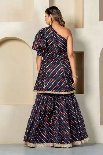 Black kota doriya one shoulder sharara set