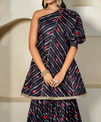 Black kota doriya one shoulder sharara set 4