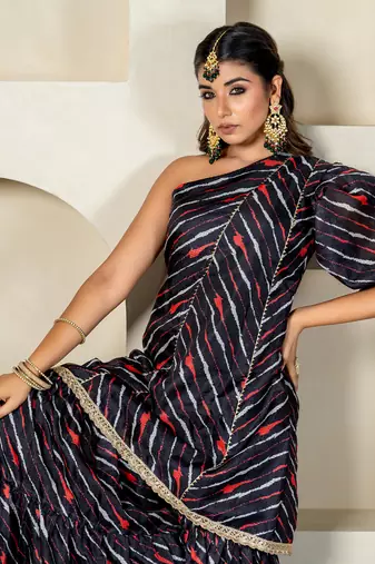 Black kota doriya one shoulder sharara set