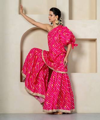 Hot pink kota doriya one shoulder sharara set 1