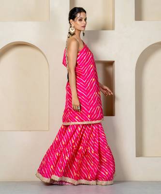 Hot pink kota doriya one shoulder sharara set 2