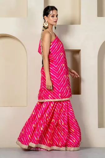 Hot pink kota doriya one shoulder sharara set
