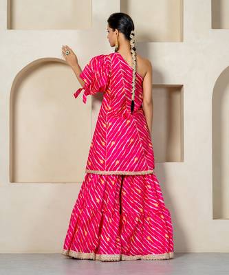 Hot pink kota doriya one shoulder sharara set 3