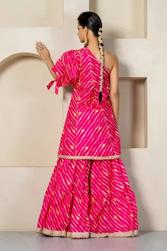 Hot pink kota doriya one shoulder sharara set