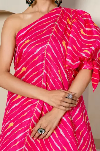 Hot pink kota doriya one shoulder sharara set