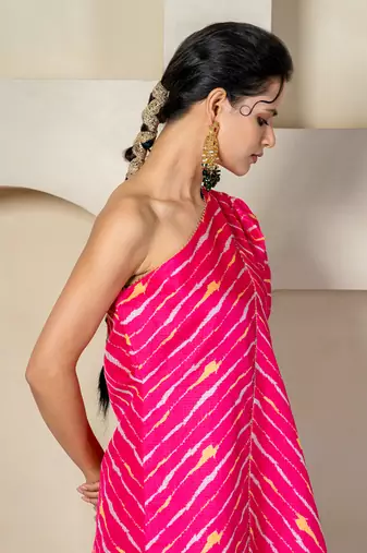 Hot pink kota doriya one shoulder sharara set