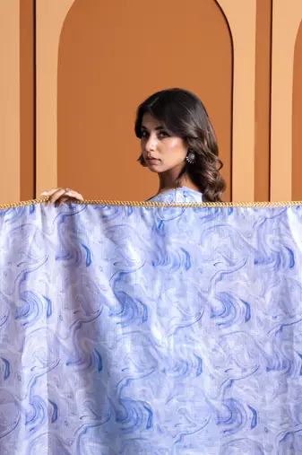 Ivory & blue doriyai hand embroidered kurta set