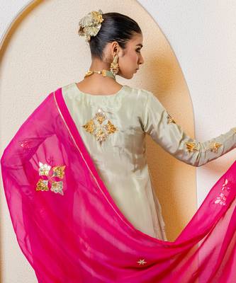 Pista green pure spun silk embroidered sharara set 3