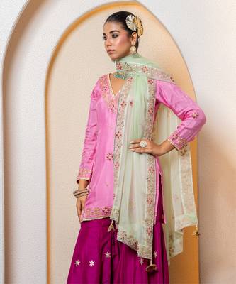 pink silk sharara set with embroidered work 3