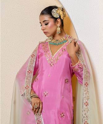 pink silk sharara set with embroidered work 5