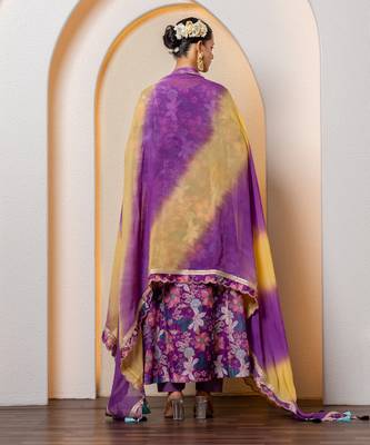 Purple chanderi floral printed anarkali set 2