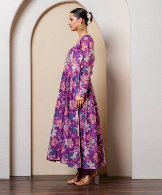 Purple chanderi floral printed anarkali set 3