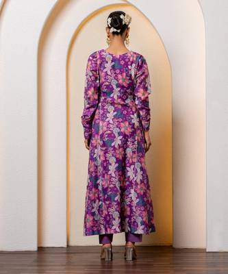Purple chanderi floral printed anarkali set 4