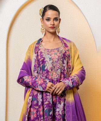 Purple chanderi floral printed anarkali set 5