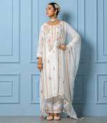 Ivory pure spun silk hand embroidered kurta set