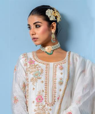 Ivory pure spun silk hand embroidered kurta set 4