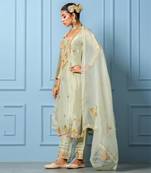 Sea green pure spun silk hand embroidered kurta set