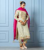 Sea green pure spun silk hand embroidered kurta set