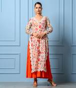 Orange chanderi printed kurta set
