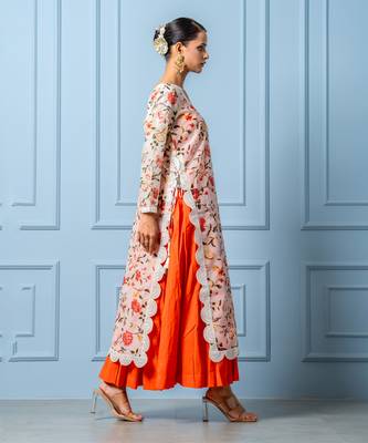 Orange chanderi printed kurta set 2