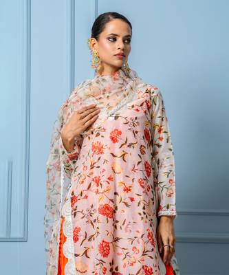 Orange chanderi printed kurta set 3