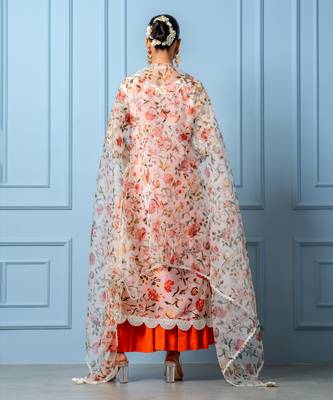 Orange chanderi printed kurta set 4
