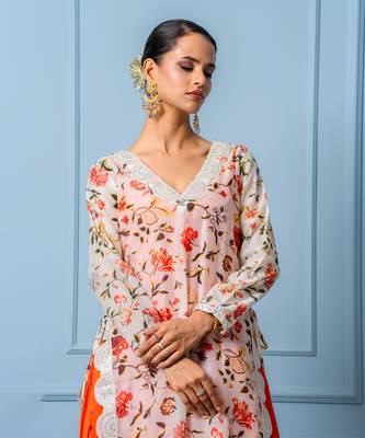 Orange chanderi printed kurta set 5
