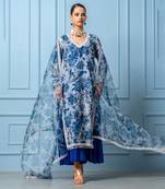 Blue chanderi printed kurta set