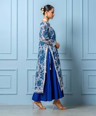 Blue chanderi printed kurta set 2